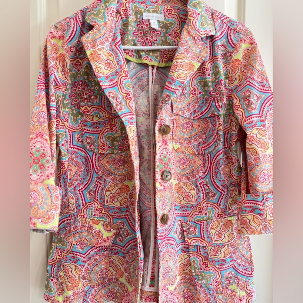 Charter Club Paisley Print Jacket Multicolor Button Front Size M